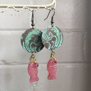 Turquoise and pink stone dangle earrings